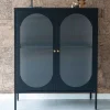 Wohnen Highboards|Vitrinen<90x110x35 2-türiger Vitrinenschrank in Schwarz - Housten