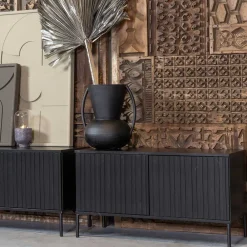 Wohnen Lowboards<100x56x44 2-türiges TV Board in Schwarz - Gelvins