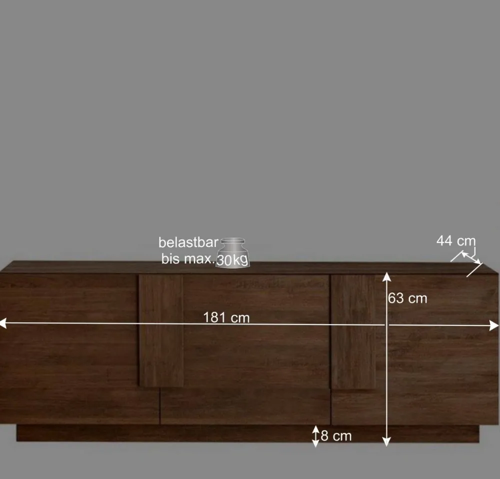 Wohnen Tv & Hifi-Möbel|Lowboards<181x63x44 TV Lowboard mit drei Türen - Basento
