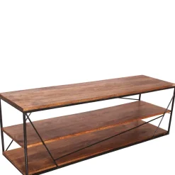 Wohnen Tv & Hifi-Möbel|Lowboards<140x47x40 TV Tisch Regal aus Massivholz & Stahl - Offia