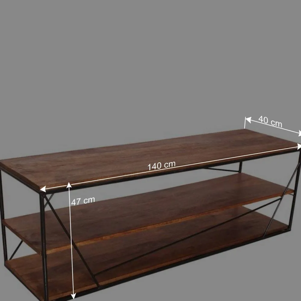 Wohnen Tv & Hifi-Möbel|Lowboards<140x47x40 TV Tisch Regal aus Massivholz & Stahl - Offia