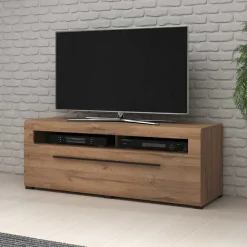 Wohnen Tv & Hifi-Möbel|Lowboards<140x52x50 TV Unterschrank in Eiche Optik mit Schwarz - Aberdeen