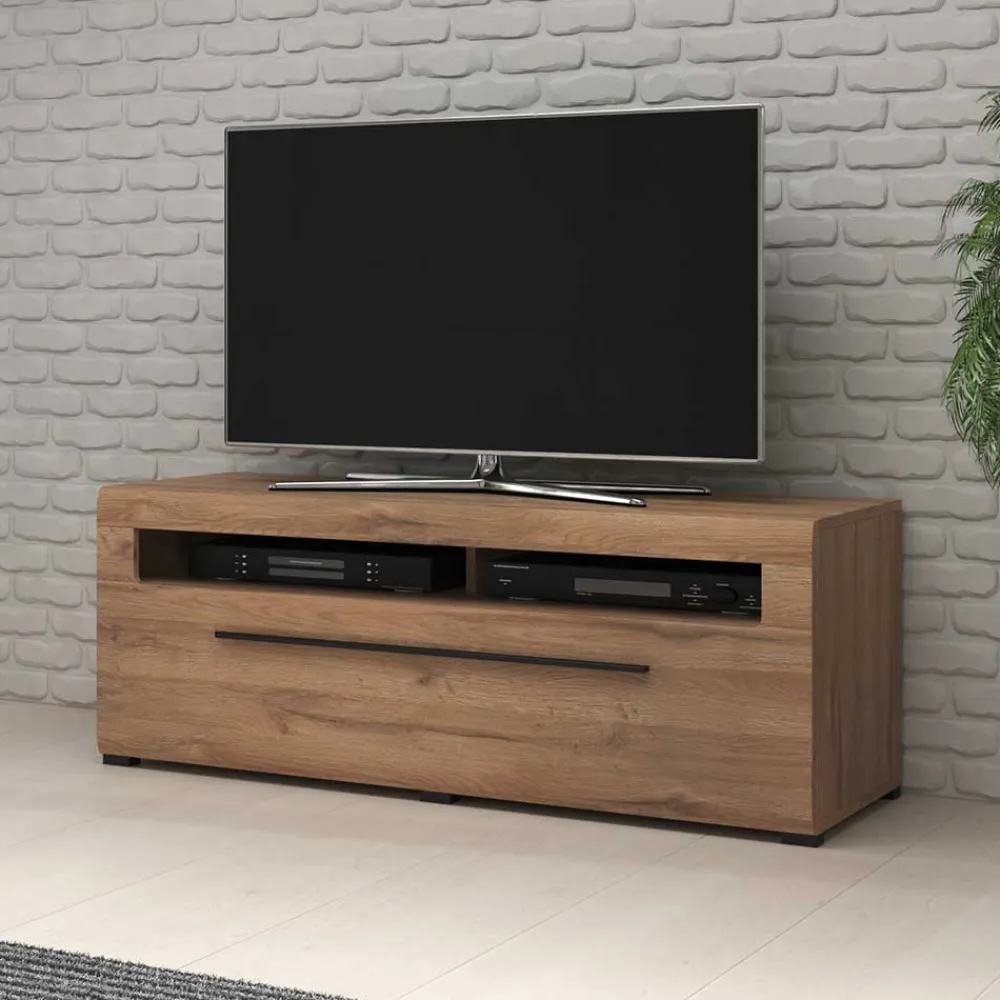 Wohnen Tv & Hifi-Möbel|Lowboards<140x52x50 TV Unterschrank in Eiche Optik mit Schwarz - Aberdeen