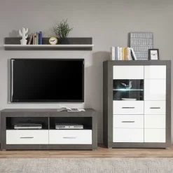 Wohnen Wohnwände<250x100x45 TV Wohnwand in Hochglanz - Istensa II (dreiteilig)