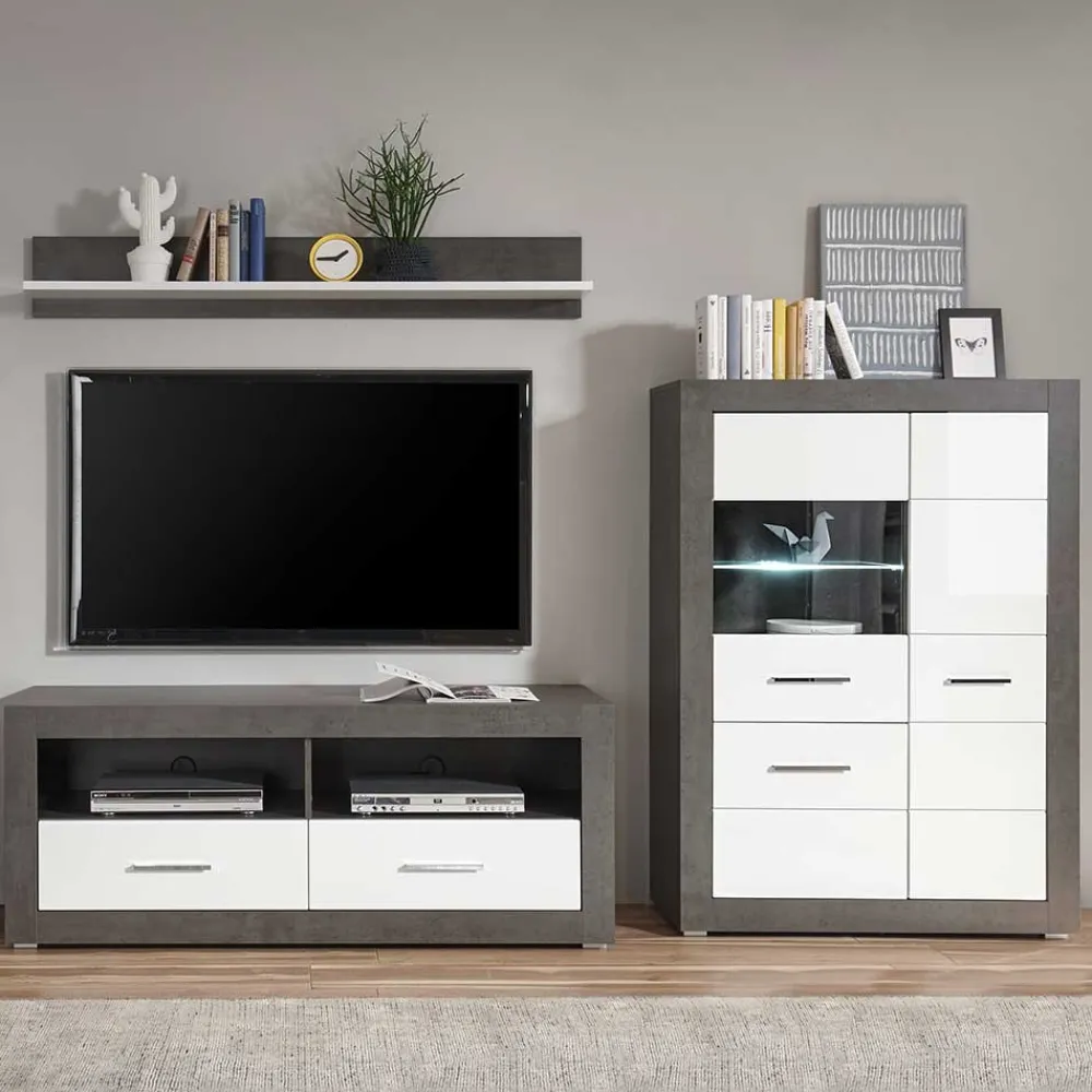 Wohnen Wohnwände<250x100x45 TV Wohnwand in Hochglanz - Istensa II (dreiteilig)