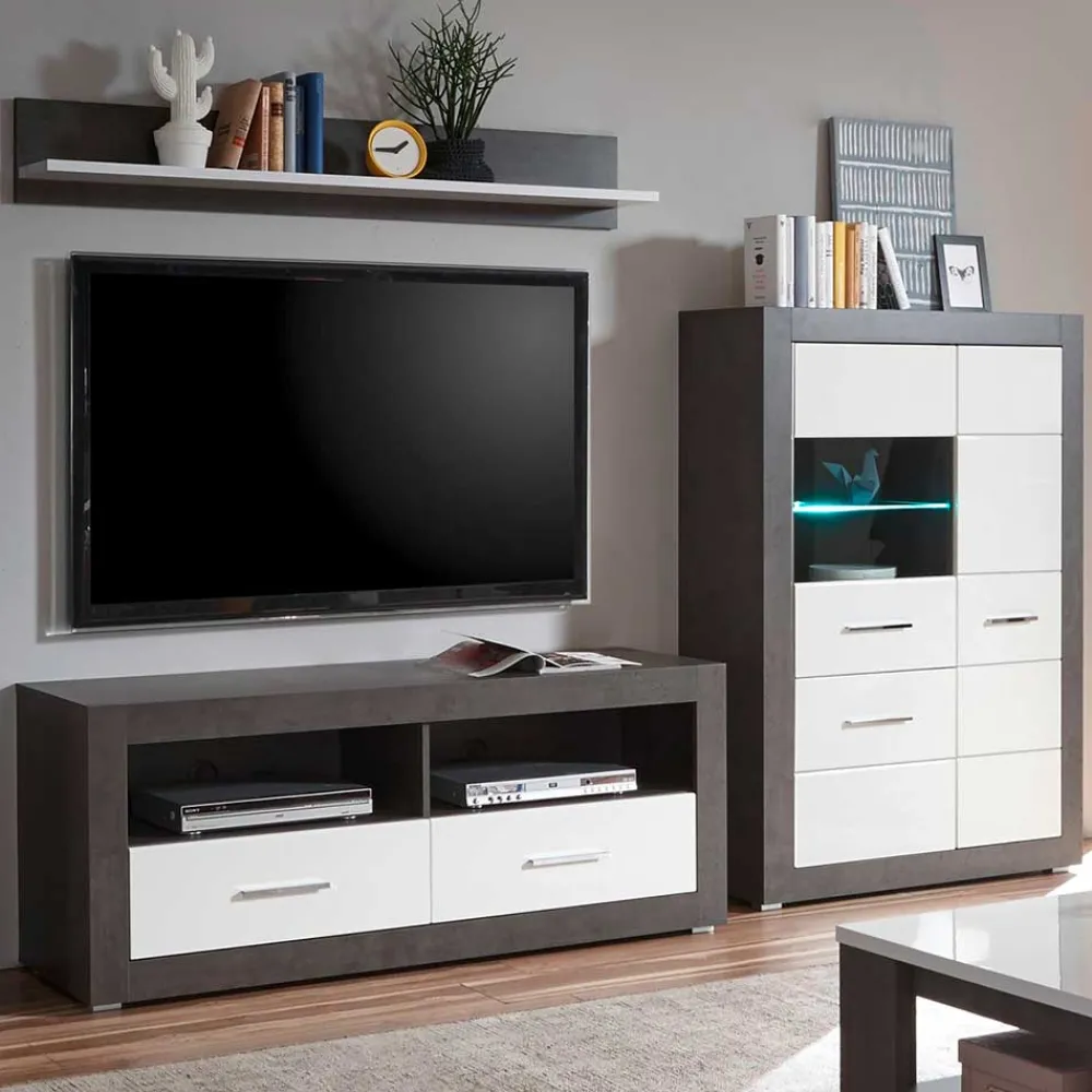 Wohnen Wohnwände<250x100x45 TV Wohnwand in Hochglanz - Istensa II (dreiteilig)