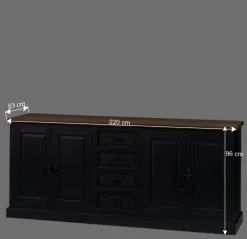 Wohnen Sideboards<220x96x53 Vintage Design Anrichte in Schwarz - Niovan