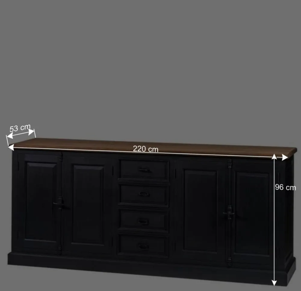 Wohnen Sideboards<220x96x53 Vintage Design Anrichte in Schwarz - Niovan