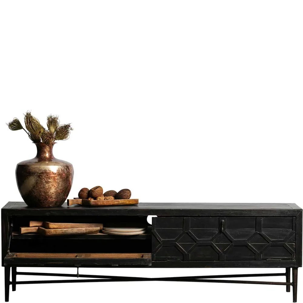 Wohnen Tv & Hifi-Möbel|Lowboards<160x50x45 Vintage Design Lowboard in Schwarz - Illestra