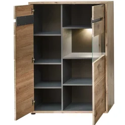 Wohnen Highboards|Vitrinen<90x128x38 Vitrine Highboard in Wildeiche NB - Zelio