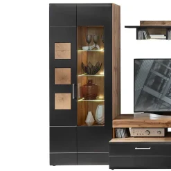 Wohnen Vitrinen<80x208x37 Vitrine in Schwarz & Wildeiche - Kandu