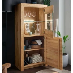 Wohnen Vitrinen<65x141x40 Vitrinenschrank aus Wildeiche Massivholz - Loitons