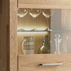 Wohnen Vitrinen<65x141x40 Vitrinenschrank aus Wildeiche Massivholz - Loitons