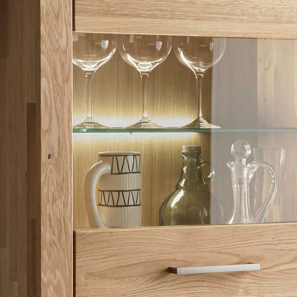 Wohnen Vitrinen<65x141x40 Vitrinenschrank aus Wildeiche Massivholz - Loitons