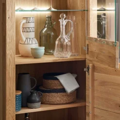 Wohnen Vitrinen<65x141x40 Vitrinenschrank aus Wildeiche Massivholz - Loitons
