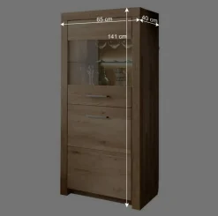 Wohnen Vitrinen<65x141x40 Vitrinenschrank aus Wildeiche Massivholz - Loitons