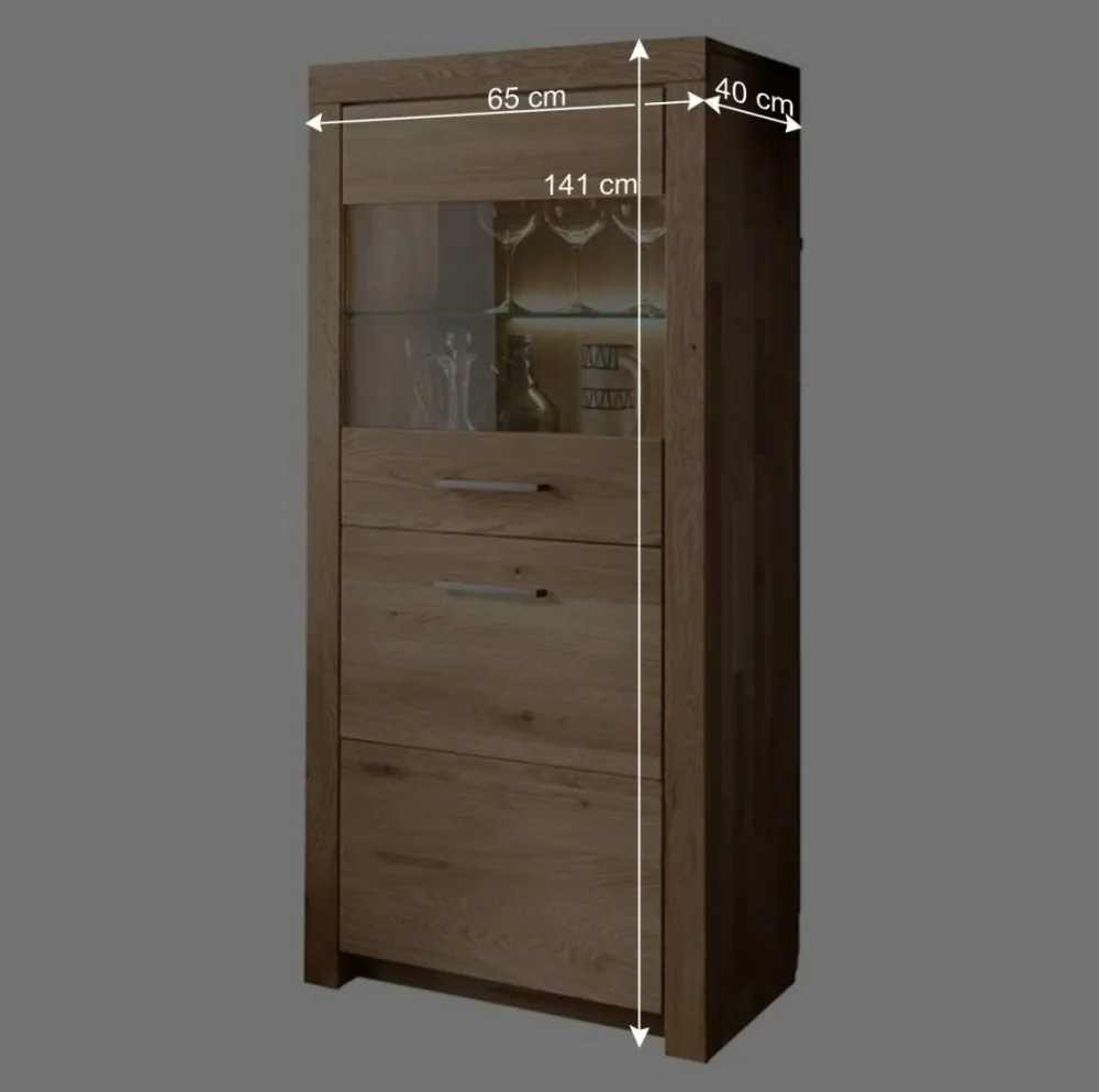 Wohnen Vitrinen<65x141x40 Vitrinenschrank aus Wildeiche Massivholz - Loitons