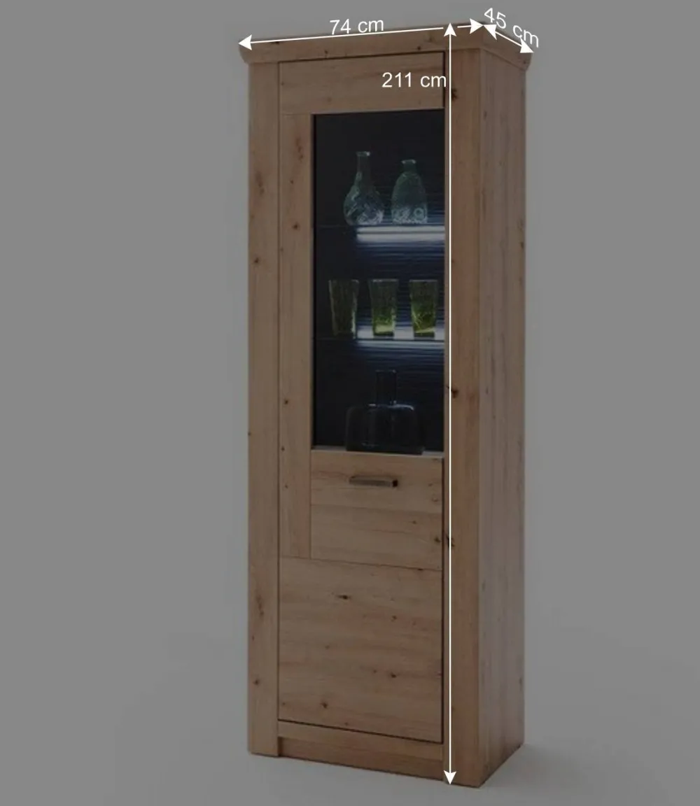 Wohnen Vitrinen<74x211x45 Vitrinenschrank in Eiche Dekor - Wykina