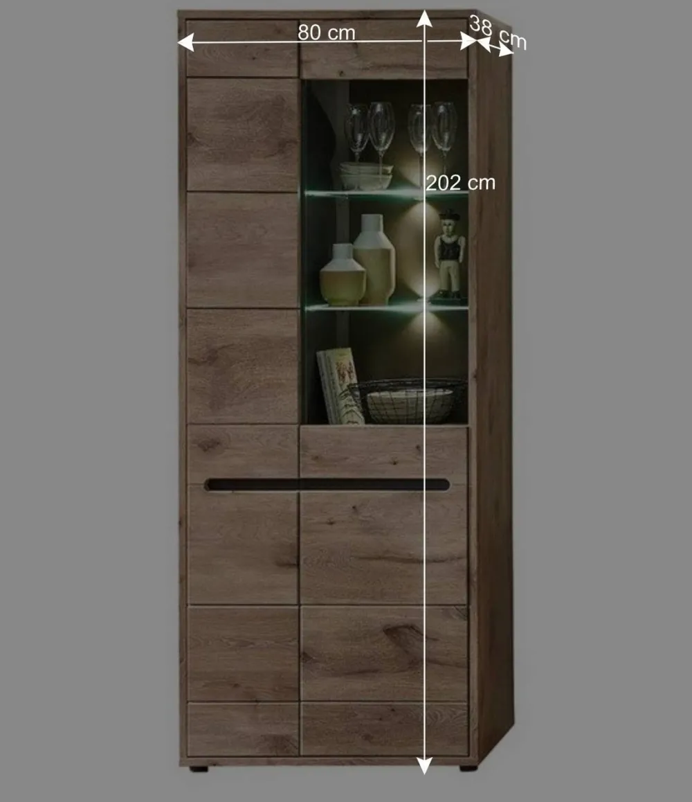 Wohnen Vitrinen<80x202x38 Vitrinenschrank in Wildeiche NB - Zelio