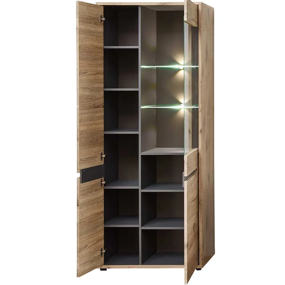 Wohnen Vitrinen<80x202x38 Vitrinenschrank in Wildeiche NB - Zelio