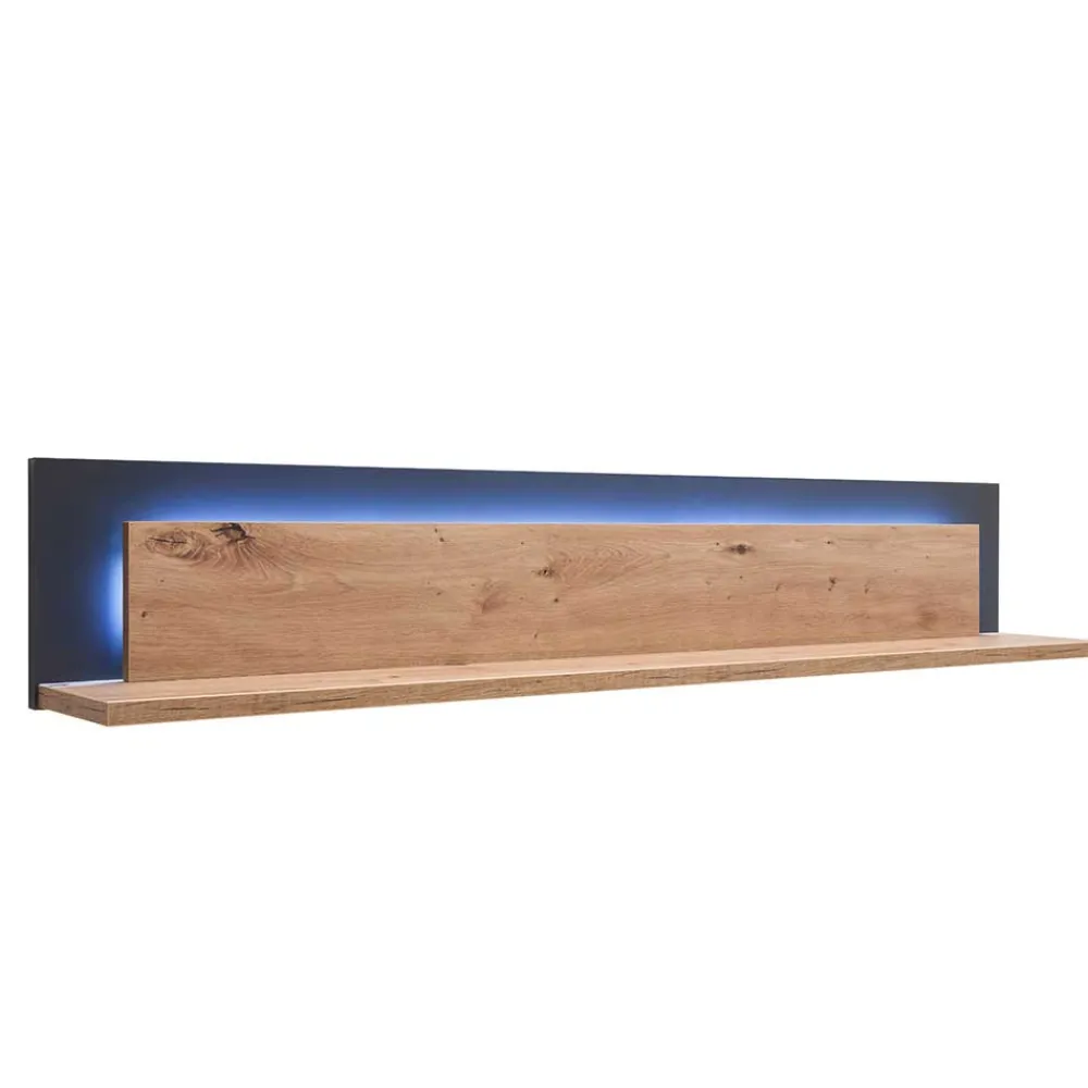 Wohnen Regale<139x24x20 Wandboard in Eiche Dekor & Grau - Wykina