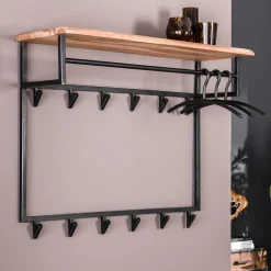 Wohnen Garderoben<100x80x33 Wandgarderobe aus Stahl mit 12 Haken - Lucos