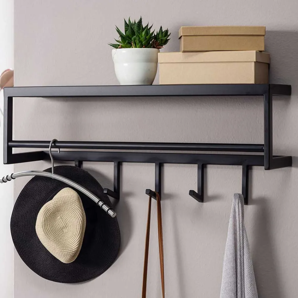 Wohnen Garderoben<70x20x20 Wandgarderobe in Schwarz aus Metall - Catinalo