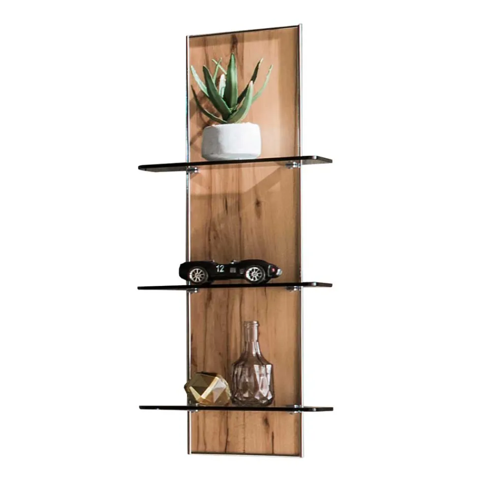 Wohnen Regale<35x90x17 Wandregal mit drei Glasböden - Krofun