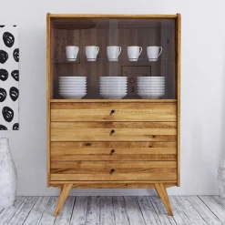 Wohnen Highboards|Vitrinen<100x154x50 Wildeiche Schrank mit zwei Glastüren - Hardus