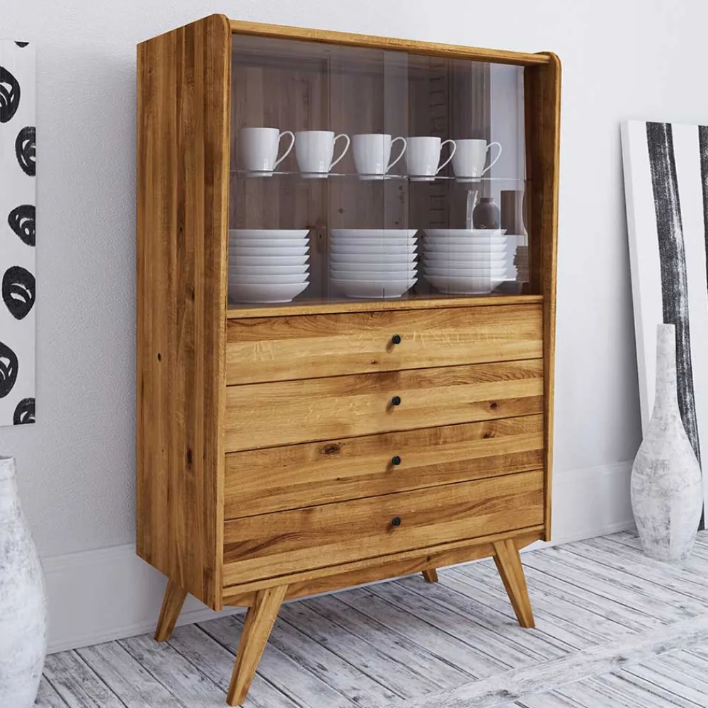 Wohnen Highboards|Vitrinen<100x154x50 Wildeiche Schrank mit zwei Glastüren - Hardus