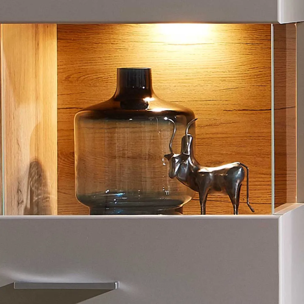 Wohnen Highboards|Vitrinen<80x139x37 Wohnzimmer Schrank mit Glas Einsatz - Fraguca