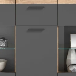 Wohnen Highboards|Vitrinen<140x134x37 Wohnzimmerschrank Highboard mit Glas - Lucios