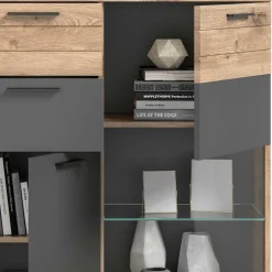 Wohnen Highboards|Vitrinen<140x134x37 Wohnzimmerschrank Highboard mit Glas - Lucios