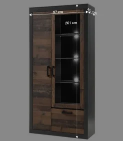 Wohnen Vitrinen<97x201x40 Wohnzimmerschrank mit Glastür - Timuras