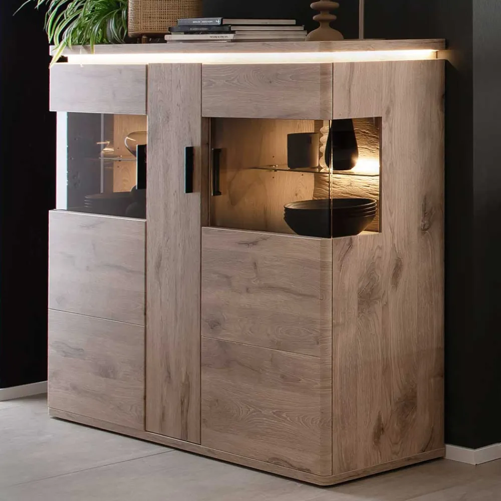 Wohnen Highboards|Kommoden<150x124x38 Wohnzimmerschrank mit Glas modern - Bekunion