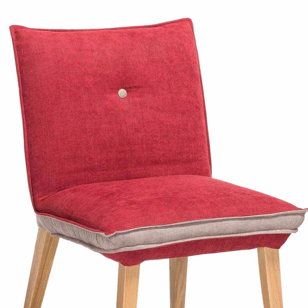 Wohnen Stühle<Zweifarbige Esszimmerstühle in Rot & Beige Stoff Laudion mit Eiche Natur (2er Set)