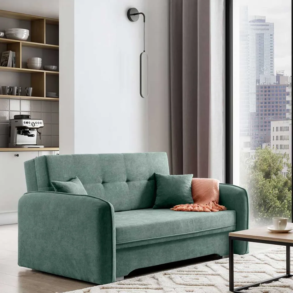 Wohnen Betten|Sofas<Zweisitzer Schlafsofa in Mintgrün Velours - Ronn